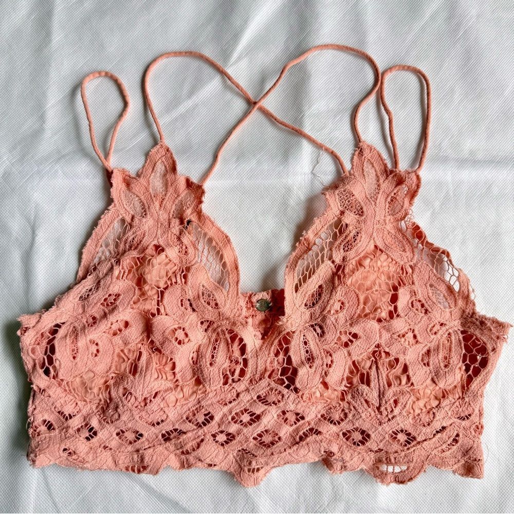 Free People FP One Adella Lace Bralette, Faded Coral, Size S, VGUC